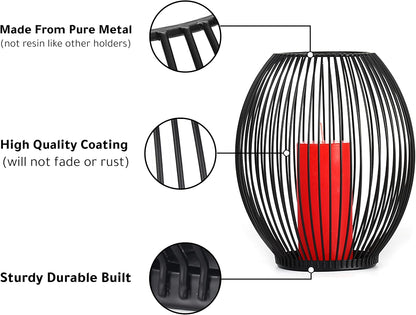 OLEEK Outdoor Candle Holders - Black Wire Pillar Holder for Patio & Table Centerpiece - Iron Lantern Decor
