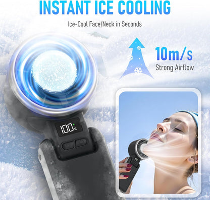 PlayHot Portable Handheld Turbo Fan - Rechargeable Ice Cooling Personal Fan, 5 Speed, 12Hrs Battery Life | Black