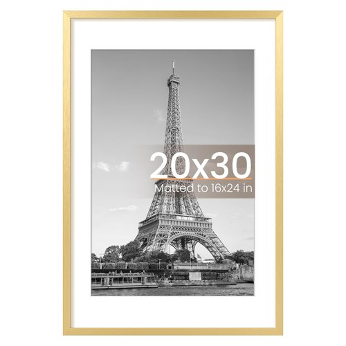 upsimples 20x30 Poster Frame, Display Pictures 16x24 with Mat or 20x30 Without Mat, Wall Hanging Picture Frame, Gold, 1 Pack