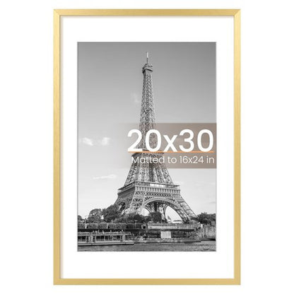 upsimples 20x30 Poster Frame, Display Pictures 16x24 with Mat or 20x30 Without Mat, Wall Hanging Picture Frame, Gold, 1 Pack