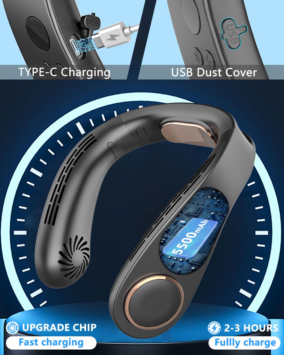 Neck Fans with Cooling Plate, Personal AC that Blows Cold Air, Portable Bladeless with LED Display, USB Rechargeable with Long-Lasting Battery, Best Neck Cooler for Kids Men Women Outdoor Travel