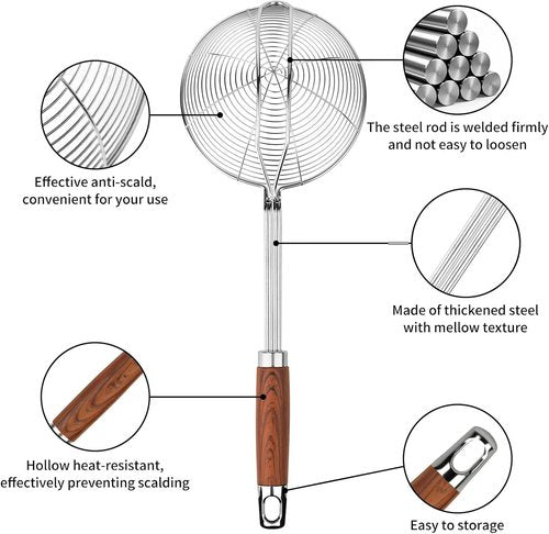 ChefBee 5.3" Spider Strainer Skimmer Spoon with Handle, Stainless Steel Wire Strainer Ladle for Cooking and Frying, Kitchen Utensils Slotted Pasta Spoon, Fryer Scoop