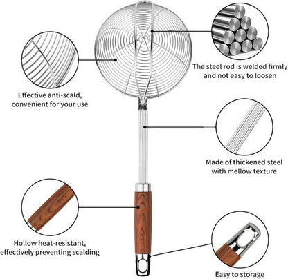ChefBee 5.3" Spider Strainer Skimmer Spoon with Handle, Stainless Steel Wire Strainer Ladle for Cooking and Frying, Kitchen Utensils Slotted Pasta Spoon, Fryer Scoop