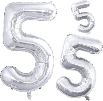GOER Silver Foil Number 5 Balloons - Huge 42 Inch, 32 Inch, 16 Inch for 5th & 55th Birthday Party Decor