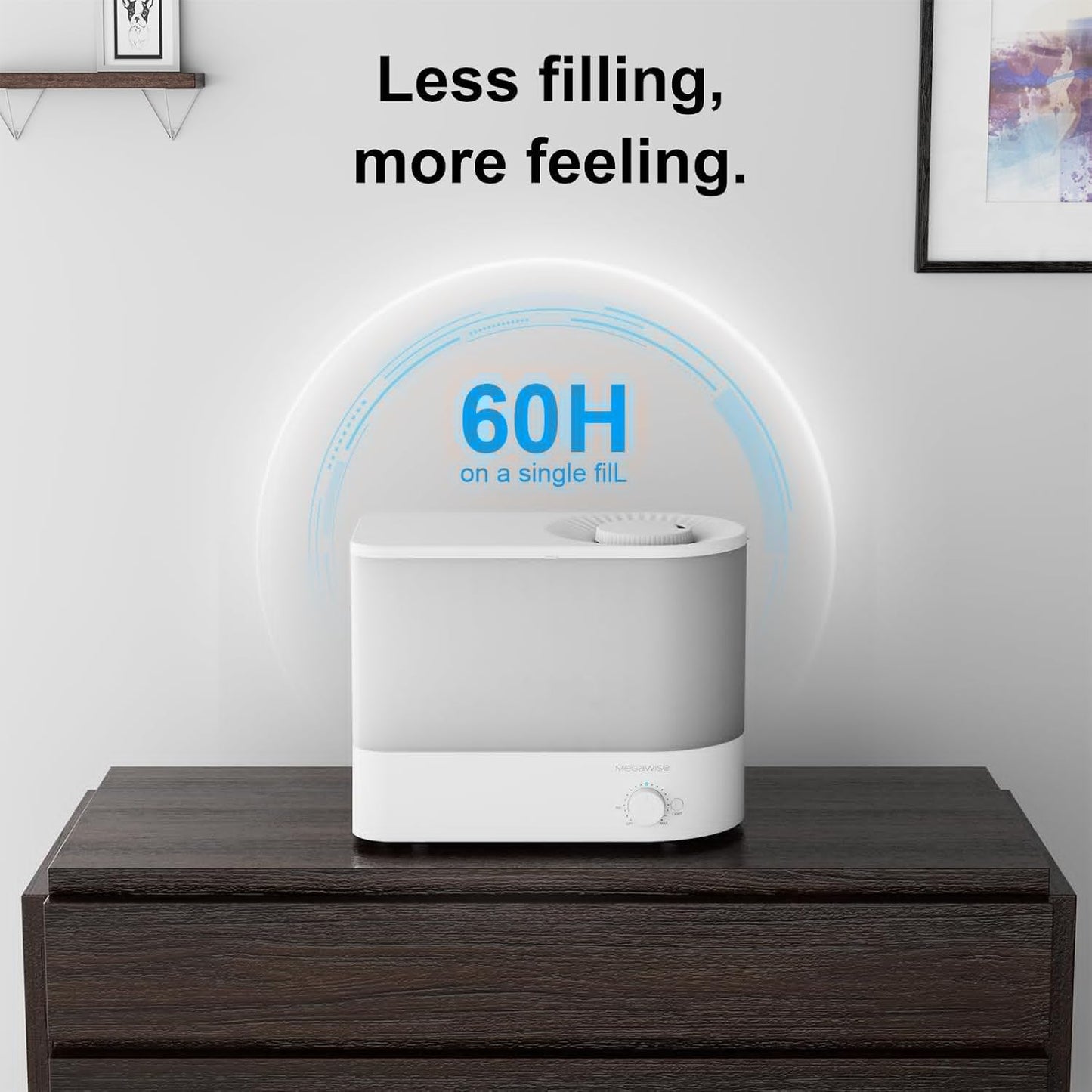 MEGAWISE 2025 Large Capacity Humidifier - 6L Top Fill Design, Ultra Quiet Cool Mist for Bedroom & Nursery (White)