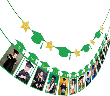 Whaline Graduation Photo Banner - 2026 Congrats Grad Bunting | No DIY Required, Green Gold Glitter, 5 x 7 Inch