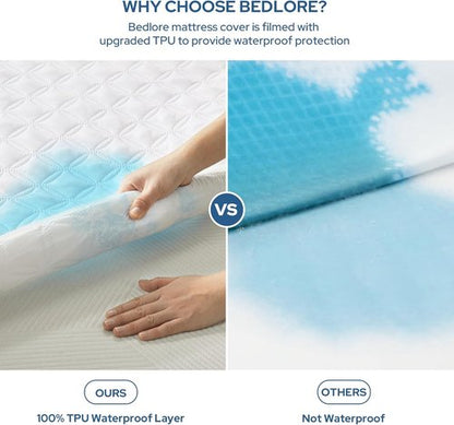 BEDLORE Waterproof Mattress Protector - Soft Noiseless Queen Size Pad | Deep Pocket Fitted Up to 18 Inches