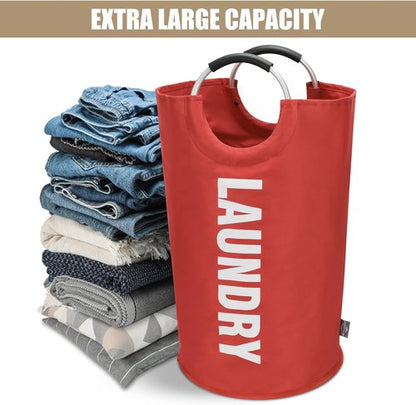 DOKEHOM 90L Collapsible Laundry Basket - Freestanding Tall Hamper for Easy Storage | Red