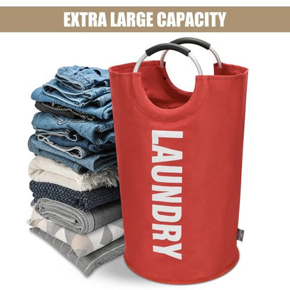DOKEHOM 95L Large Laundry Basket, Collapsible Laundry Bag, Freestanding Tall Clothes Hamper, Foldable Washing Bin (Red)
