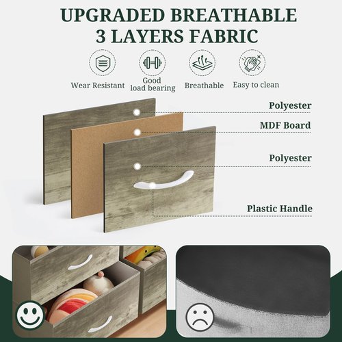 7-Drawer Dresser for Bedroom, Anti-Tip Wide Storage Organizer Fabric Chest of Drawers TV Stand for 45" TV with Wooden Top and Metal Frame for Closet, Living Room, Hallway, Entryway, Greige Oak