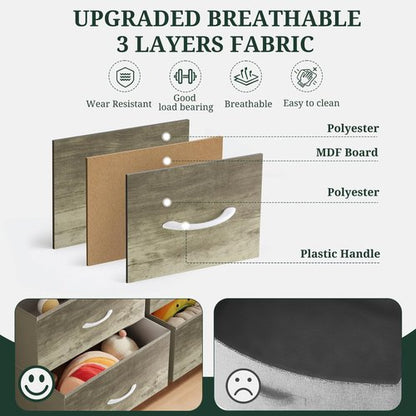 7-Drawer Dresser for Bedroom, Anti-Tip Wide Storage Organizer Fabric Chest of Drawers TV Stand for 45" TV with Wooden Top and Metal Frame for Closet, Living Room, Hallway, Entryway, Greige Oak
