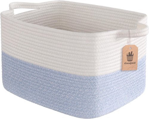 Goodpick Woven Storage Baskets - Stylish Cotton Rope Organizer for Toys & Books | 13"x10"x9", Blue