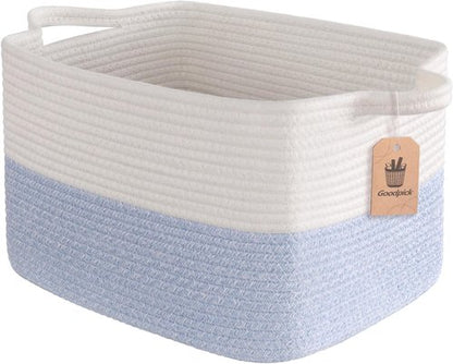 Goodpick Woven Storage Baskets - Stylish Cotton Rope Organizer for Toys & Books | 13"x10"x9", Blue