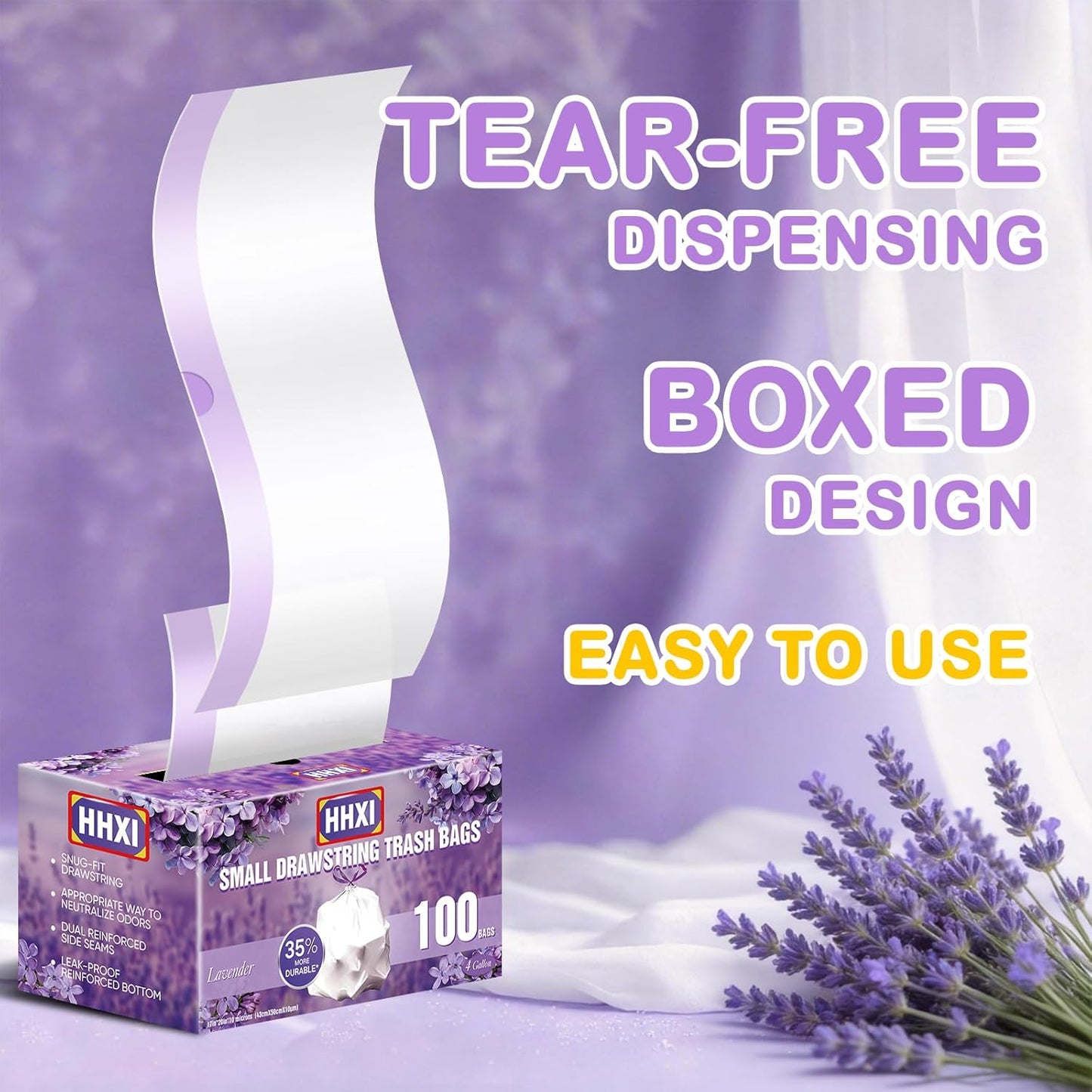 Regine Switzerland 100Ct Lavender Scented Trash Bags - Odor Resistant 4 Gallon Drawstring Bags