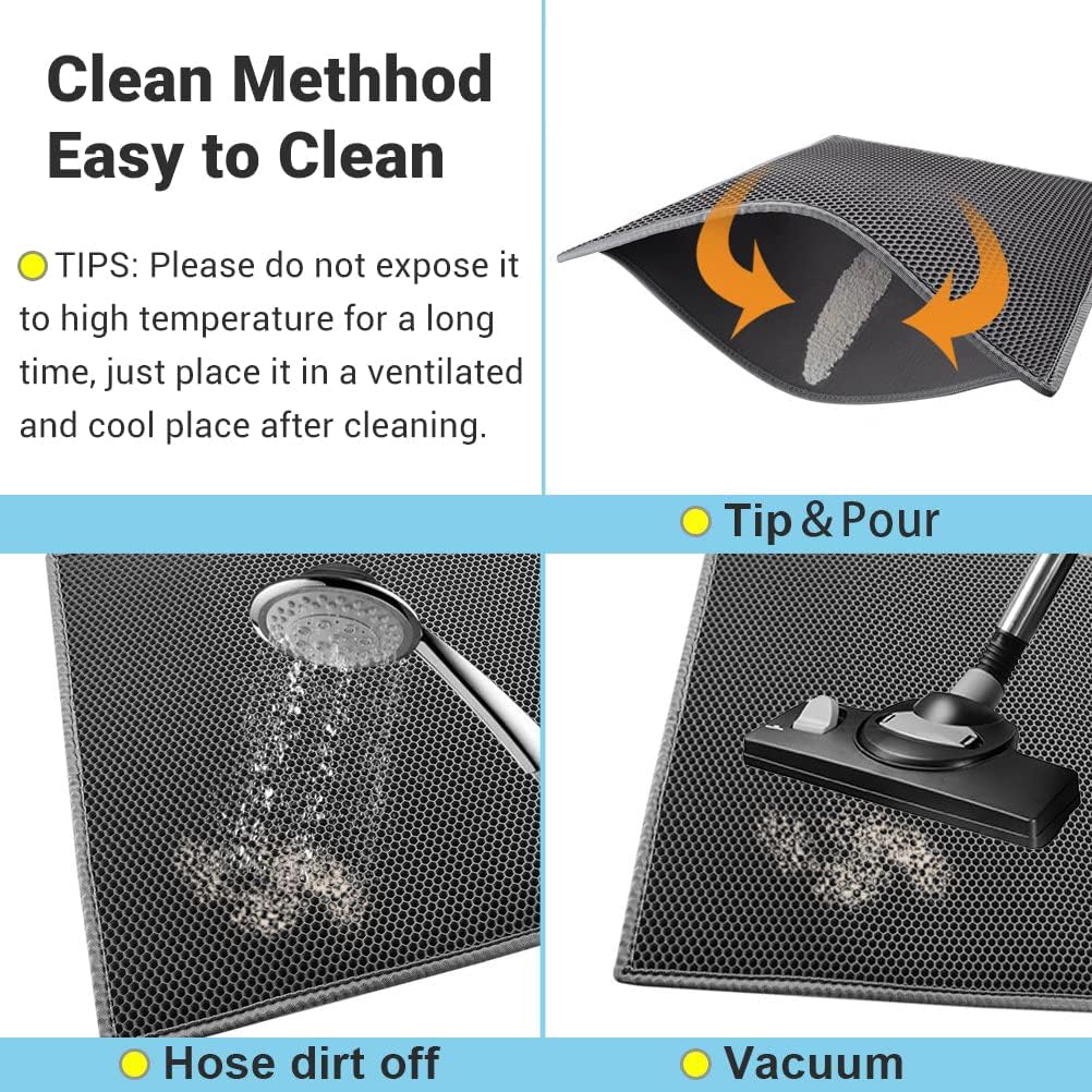 Pieviev Cat Litter Mat - Double Layer Waterproof Urine-Proof Design | Gray, 24x15 Inch