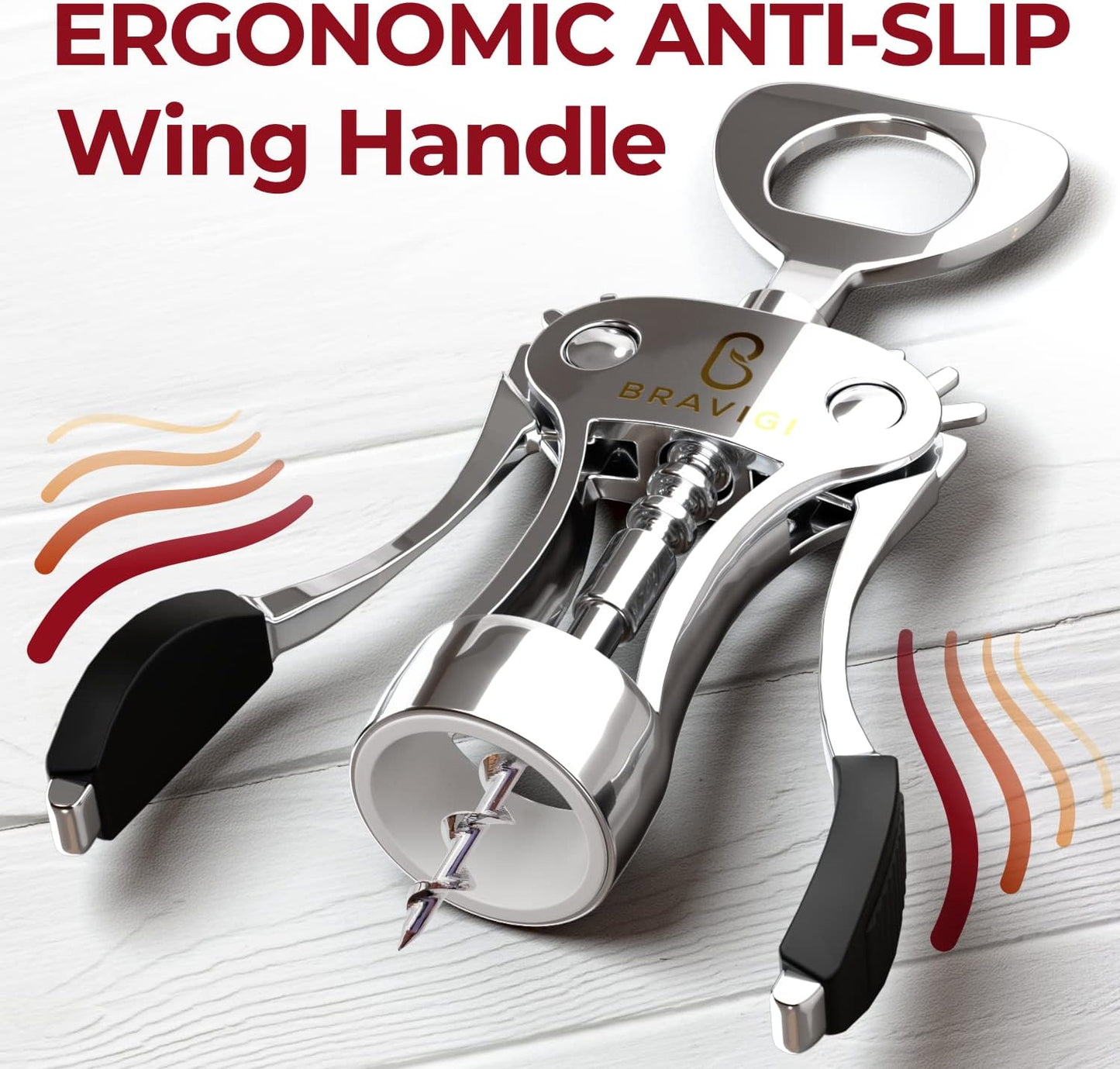 Premium Wine Opener, Wing Corkscrew - Made w/Heavy Duty Stainless Steel Screw & Zinc Alloy Body - Perfect Corkscrew to Open Wine & Beer Bottles - Great Bootle Opener For Bartenders, Restaurants & Home