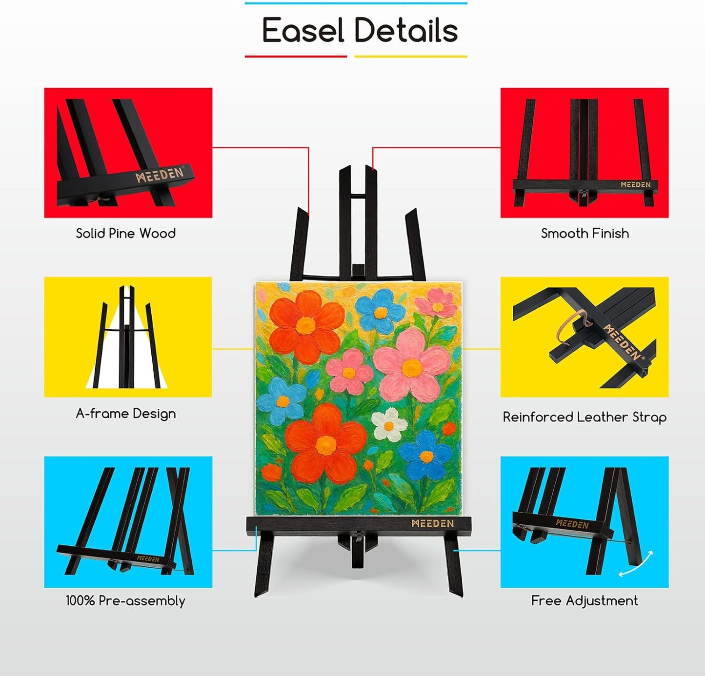 MEEDEN Tabletop Easel Stand - 16" x 12" Pine Wood Display for Painting | Black Mini Easel for Signs & Pictures