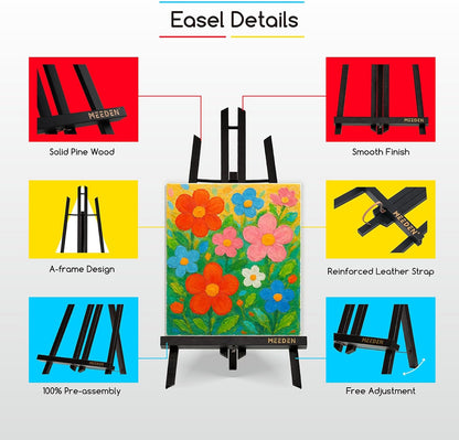 MEEDEN Tabletop Easel Stand - 16" x 12" Pine Wood Display for Painting | Black Mini Easel for Signs & Pictures