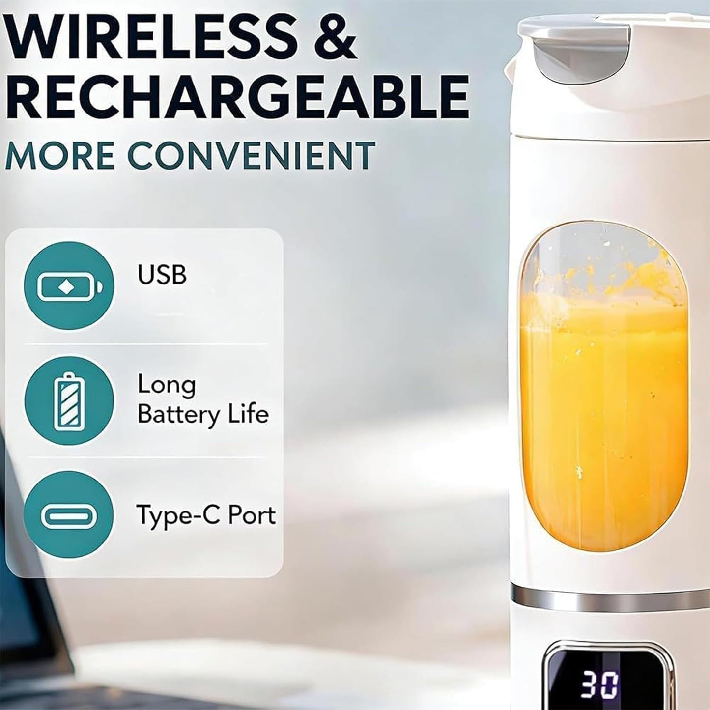 Skiennix Portable Wireless Juicer - 16oz USB Rechargeable Mini Blender for Travel & Gym (Purple)