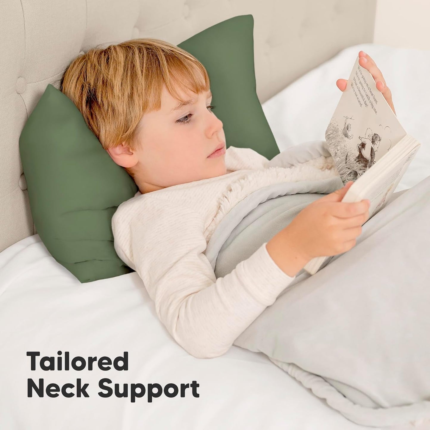 My Little Dreamy Toddler Pillow - Organic Cotton Travel Pillow with Case | Soft & Breathable 13x18" for Ages 2-5 (Jungle Green)