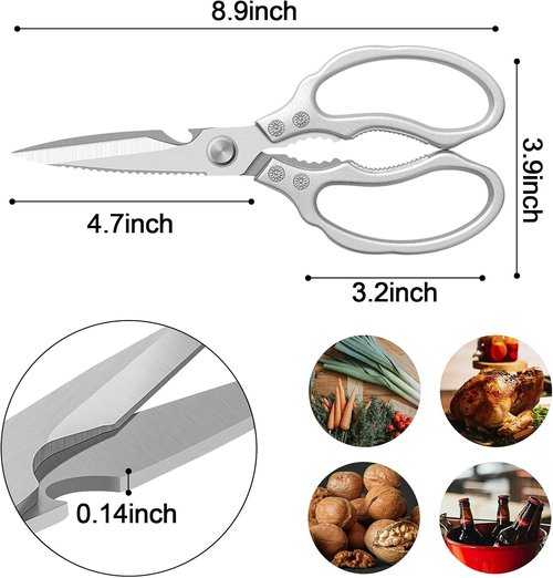CGBE Kitchen Scissors - Heavy-Duty Multi-Purpose Shears for Poultry, Fish & Meat | Dishwasher Safe, Silver