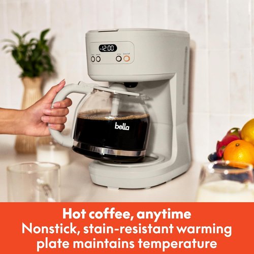 BELLA 12-Cup Programmable Coffee Maker - Easy LCD Display, Auto Shutoff, Reusable Accessories, 900 Watts