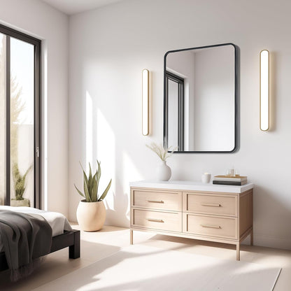 USHOWER Black Bathroom Mirror - 22 x 30 Inch Matte Rectangle Mirror with Rounded Metal Frame