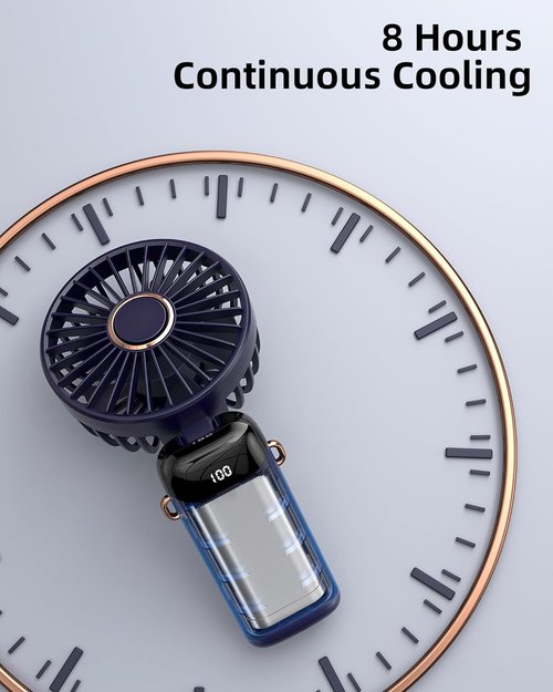 Koonie Portable Handheld Fan - Rechargeable Mini Fan with Digital Display & 5 Speeds | 8-Hour Battery Life, 90° Adjustable