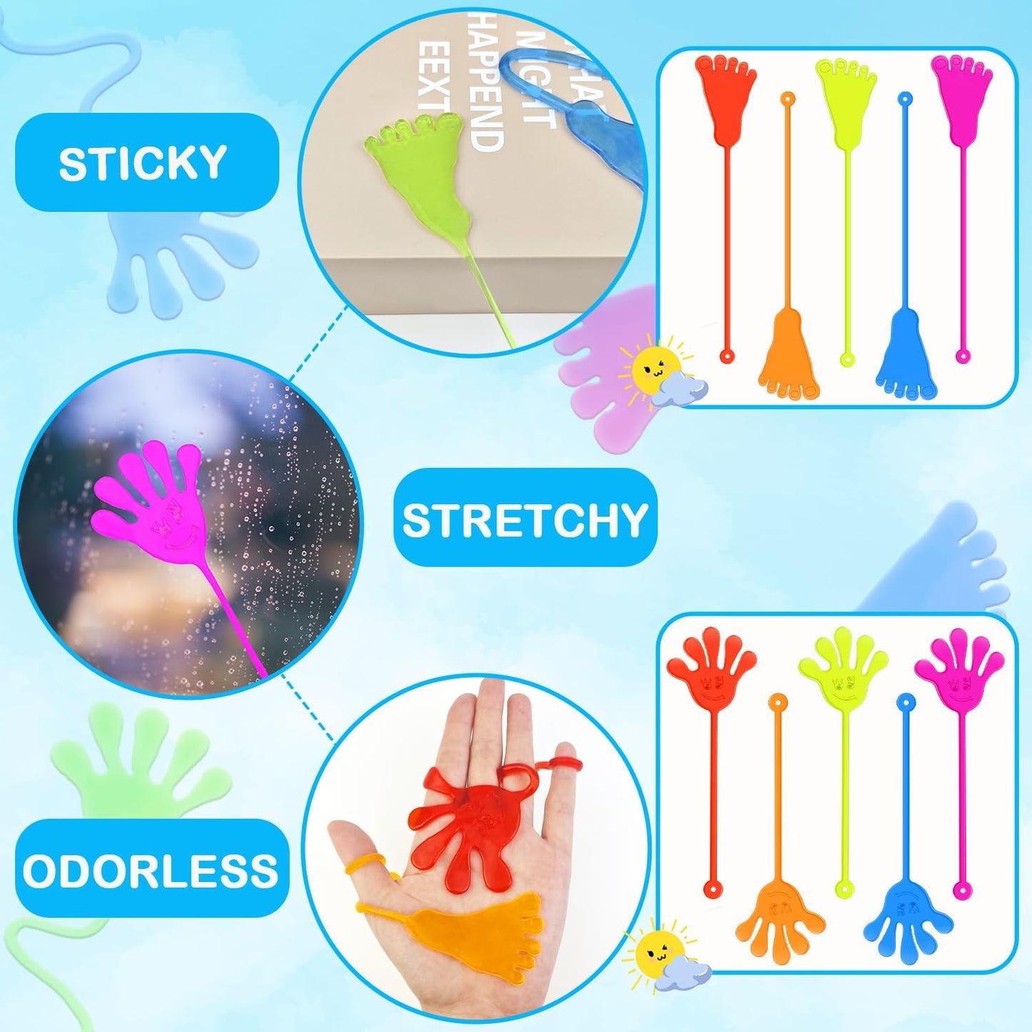 Skiennix Bulk Party Favors - 200 PCS Goody Bag Stuffers with Sticky Hands & Feet | Non-Candy Treats for Kids