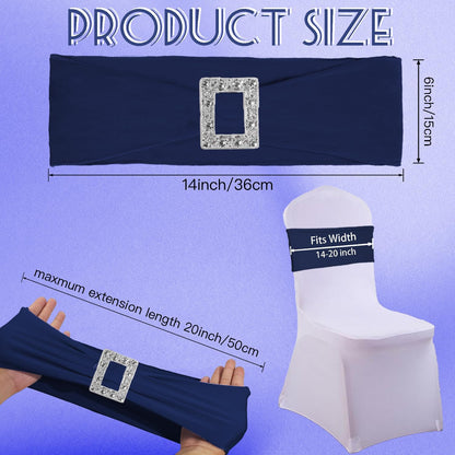 Skiennix 100 Pack Spandex Stretch Chair Sashes - Elastic Covers with Buckle Slider for Weddings & Events | Navy Blue