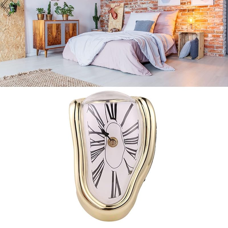 Gold Melting Clock desk decor - Retro Plastic Desk Clock with Electroplated Finish