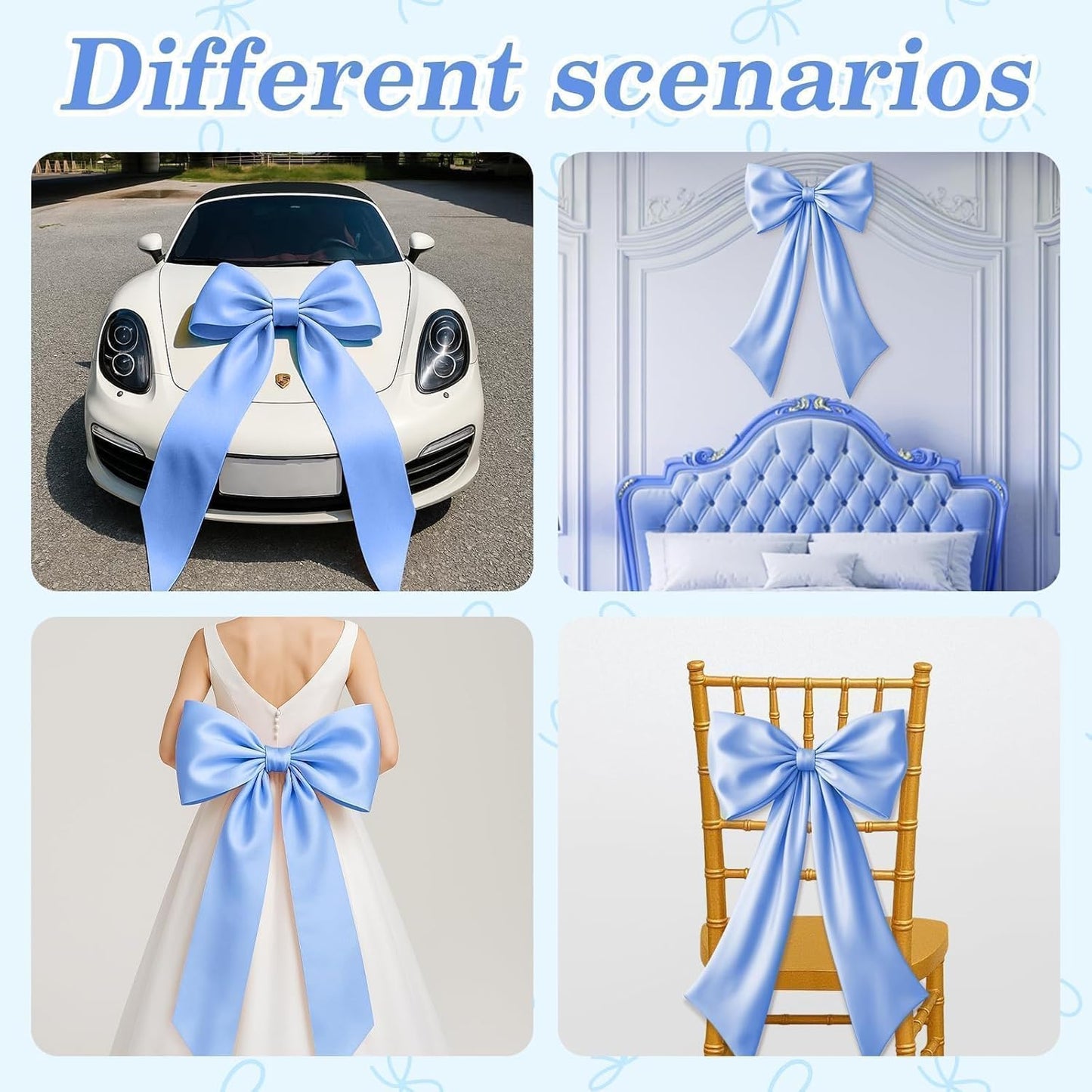 Skiennix Blue Bow Decor - 2 Pack of Large & Small Coquette Wall Backdrop for Valentine's Day & Weddings