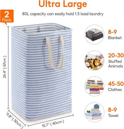 Lifewit Laundry Basket - 80L Collapsible Hamper with Reinforced Handles | Waterproof Design in Grey & Blue