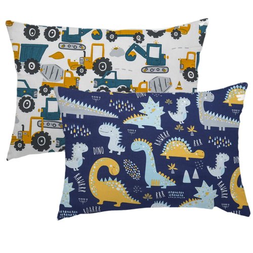 Kid Toddler Pillowcase,2 Packs 100% Cotton Pillow Cover for Kids Bedding,14x20 Pillowslip Case Fits Pillows Sized 13x18 or 14x19,Envelope Closure Dinosaurs Trucks Travel Pillow Pillowcase