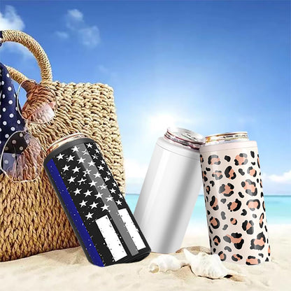 TILUCK Slim Can Cooler - Double-Walled Stainless Steel Insulator for 12 oz Cans | Black U.S. Flag