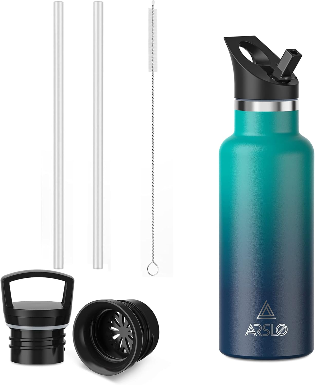 Stainless Steel Double Wall Water Bottle - Vacuum Insulated, Keeps Drinks Cold for 24H | Straw Lid, Perfect for Hiking & Sports