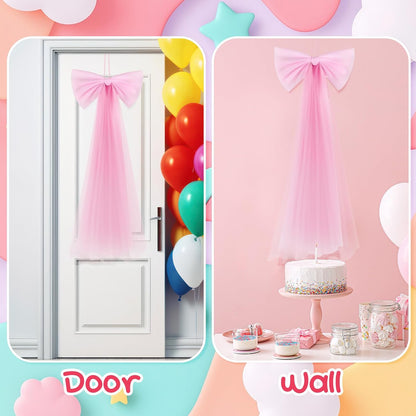 Zeyune Giant Pink Bow Party Decoration - 13.4 x 28.7 Inch Ribbon Bow for Birthdays, Weddings & Showers