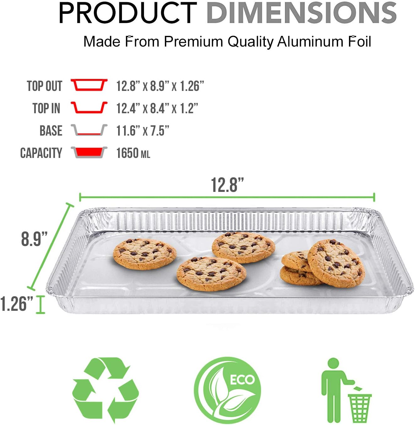 Regine Switzerland Disposable Aluminum Foil Baking Sheets - 1/4 Size Cookie Trays | Heavy Duty Nonstick, 12.8” x 8.9”