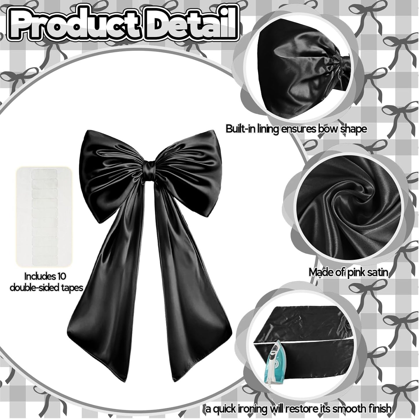 Skiennix Black Bow Decor - 40 x 24 Inches Large Satin Ribbon Bow for Wedding & Birthday Decor