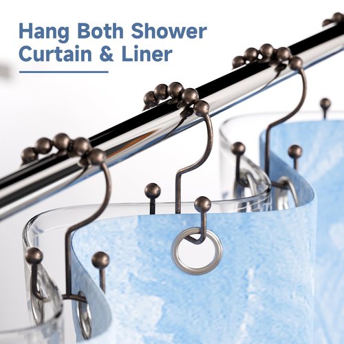 Titanker Shower Curtain Hooks Rings, Rust Resistant Metal Double Glide Shower Hooks Rings for Bathroom Shower Rods Curtains, Set of 24 Hooks - Bronze