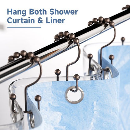 Titanker Shower Curtain Hooks Rings, Rust Resistant Metal Double Glide Shower Hooks Rings for Bathroom Shower Rods Curtains, Set of 24 Hooks - Bronze