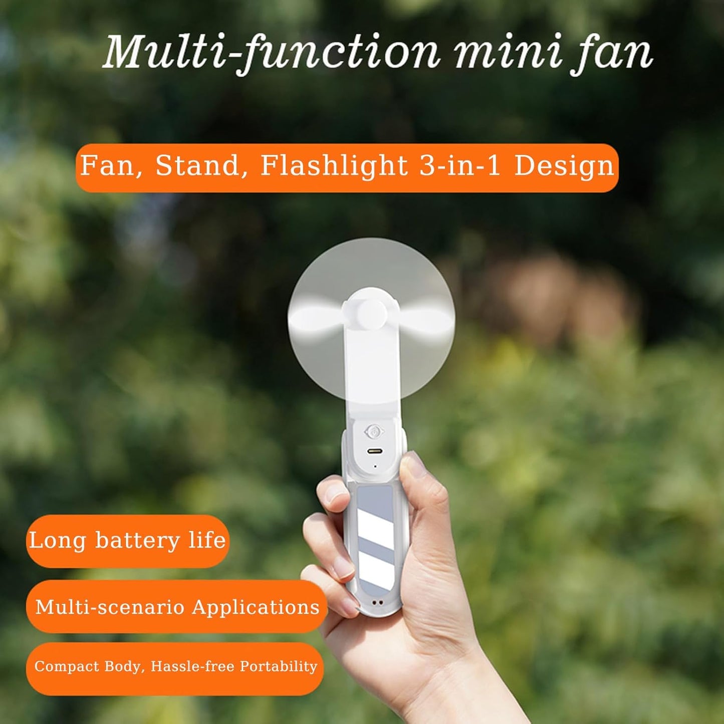 Skiennix Mini Portable Handheld Fan - 3-in-1 USB Rechargeable Design | 3-Speed Levels for Travel & Office
