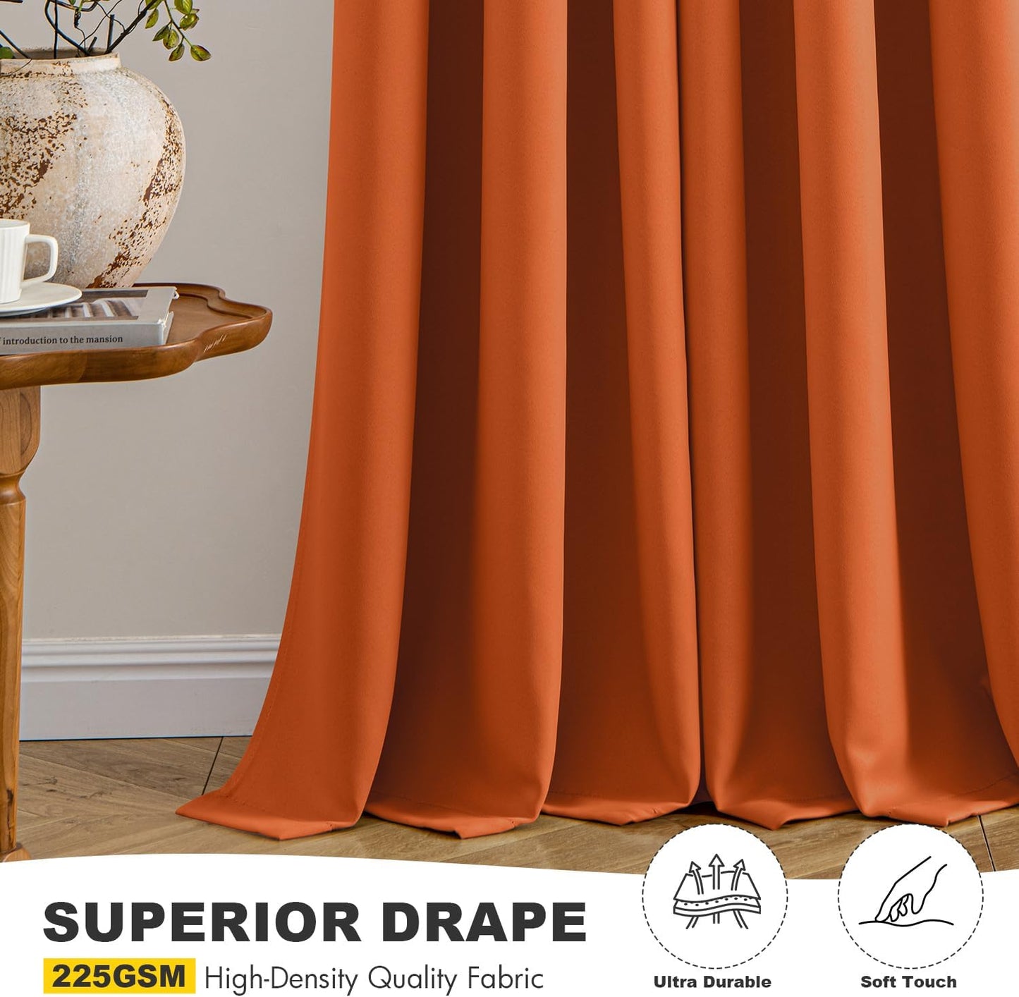 MIULEE Orange Blackout Curtains - Thermal Insulated Room Darkening Drapes | 40 x 54 Inches, 2 Panels