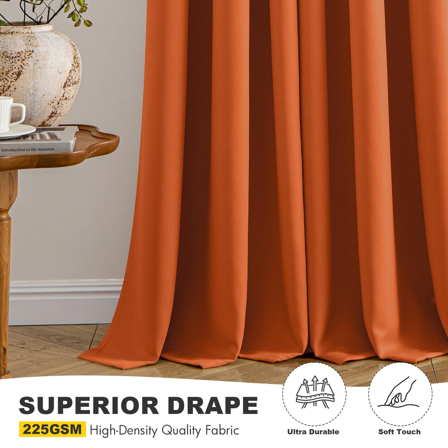 MIULEE Orange Blackout Curtains for Bedroom Living Room 96 Inches Long 2 Panels, Thermal Insulated Room Darkening Fall Drapes Solid Grommet Noise Reduction Light Blocking Window Treatments 40x96 Inch