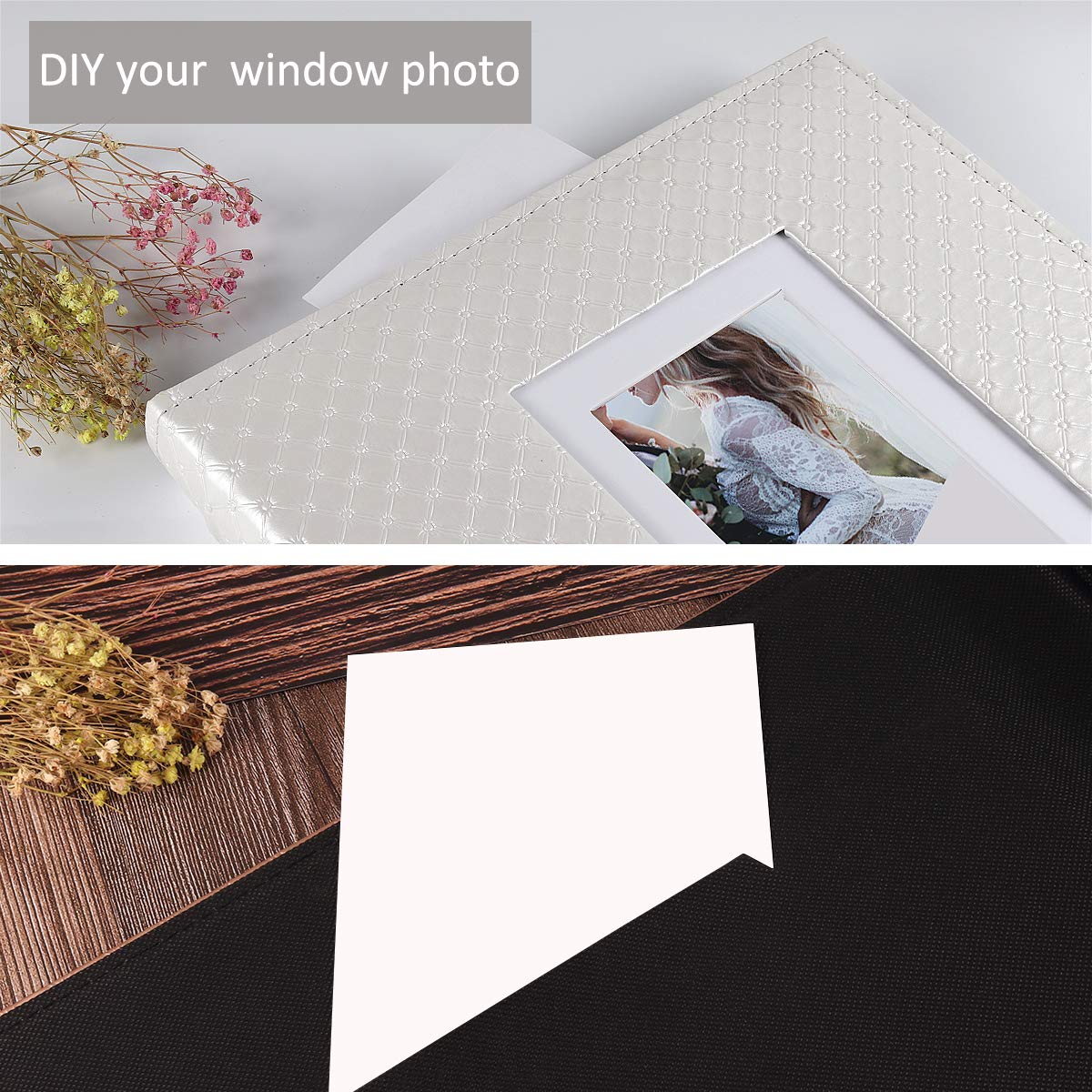 RECUTMS Photo Album 4x6 Holds 600 Photos Button Grain Larger Capacity Leather Cover Black Inner Page Baby Family Book Wedding Anniversary Pictures Birthday Photo Albums (White)