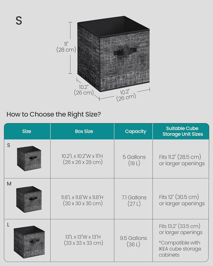 SONGMICS Storage Cubes - Foldable Non-Woven Fabric Bins with Double Handles - Set of 10, Ink Black, 10.2 x 10.2 x 11 Inches