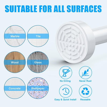 TEECK Shower Curtain Rod, 32-104 inch Adjustable Spring Tension Curtain Rod, Never Rust Anti-Slip Shower Curtain Rod for Bathroom, No Drilling, Never Collapse, Easy to Use, White