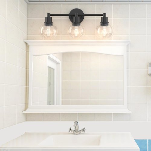 Espird 3 Lights Bathroom Vanity Light Fixtures Black, Bathroom Lights Over Mirror, Industrial and Farmhouse 3 Lights Wall Sconce, Matte Black Globe Vanity Lighting Fixtures