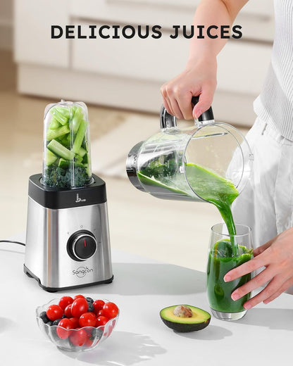 Sangcon 5-in-1 Blender and Food Processor Combo - Perfect for Shakes, Smoothies & Chopping | 40 oz Jar & 17 oz Cup