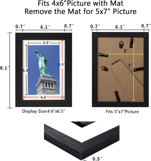 BAIJIALI 5x7 Picture Frame Set of 4 - Distressed Farmhouse Wood Design | Display 4x6 with Mat or 5x7 Without Mat